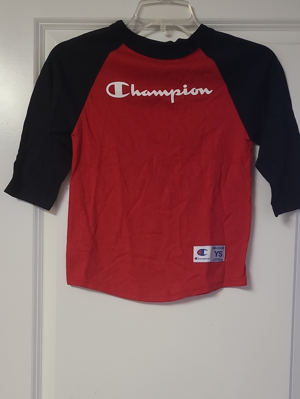 Champion Red and Black Raglan Logo Tee for Kids